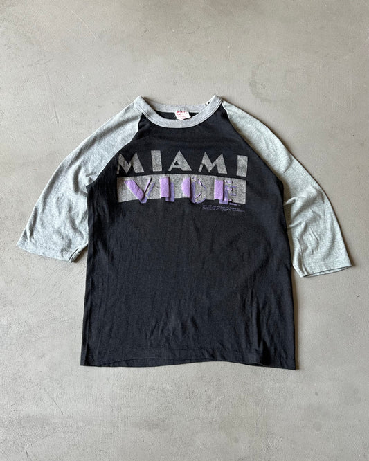 1980s - Black/Grey Miami Vice Baseball T-Shirt - XS