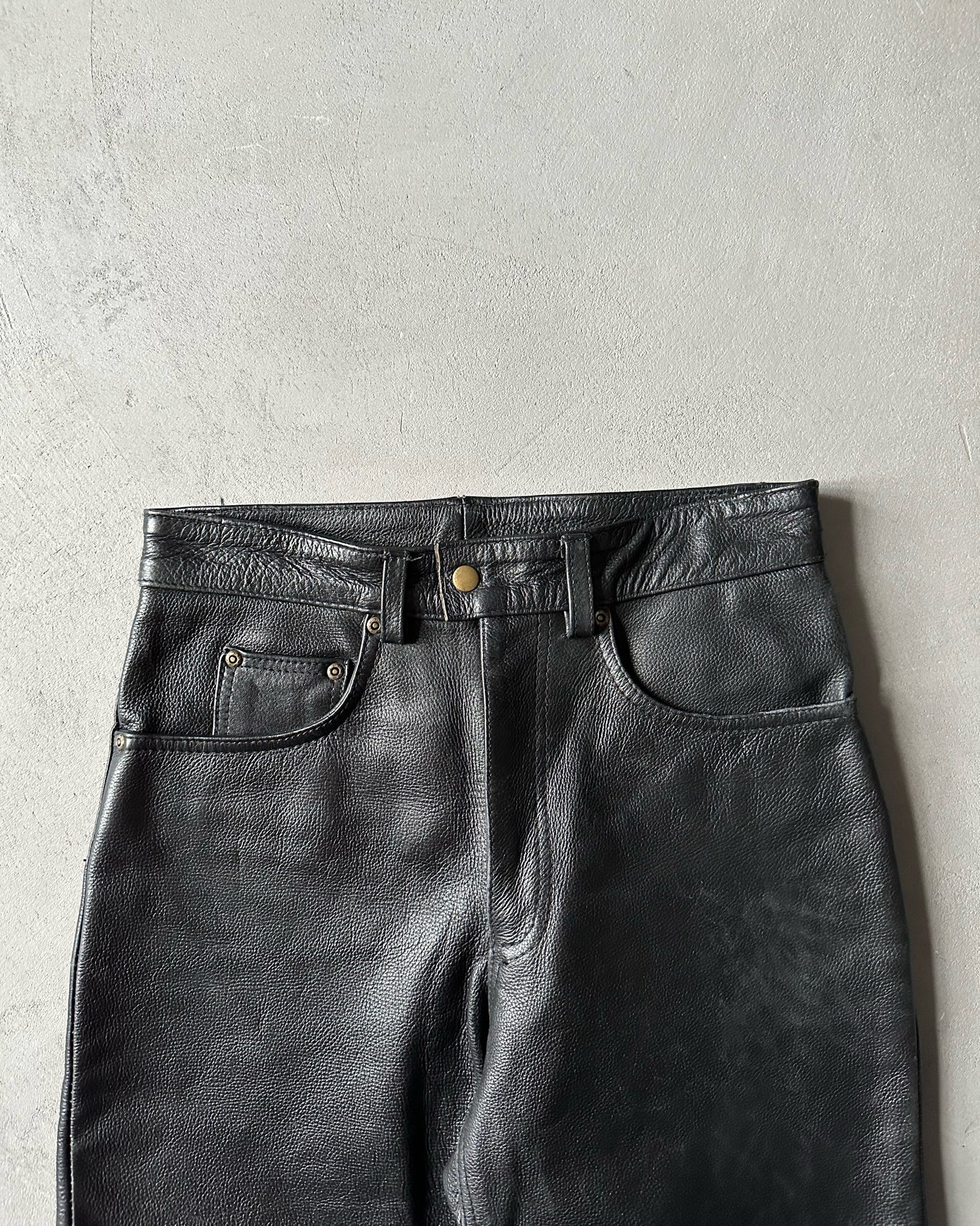 1990s - Black Leather Pants - 28x28