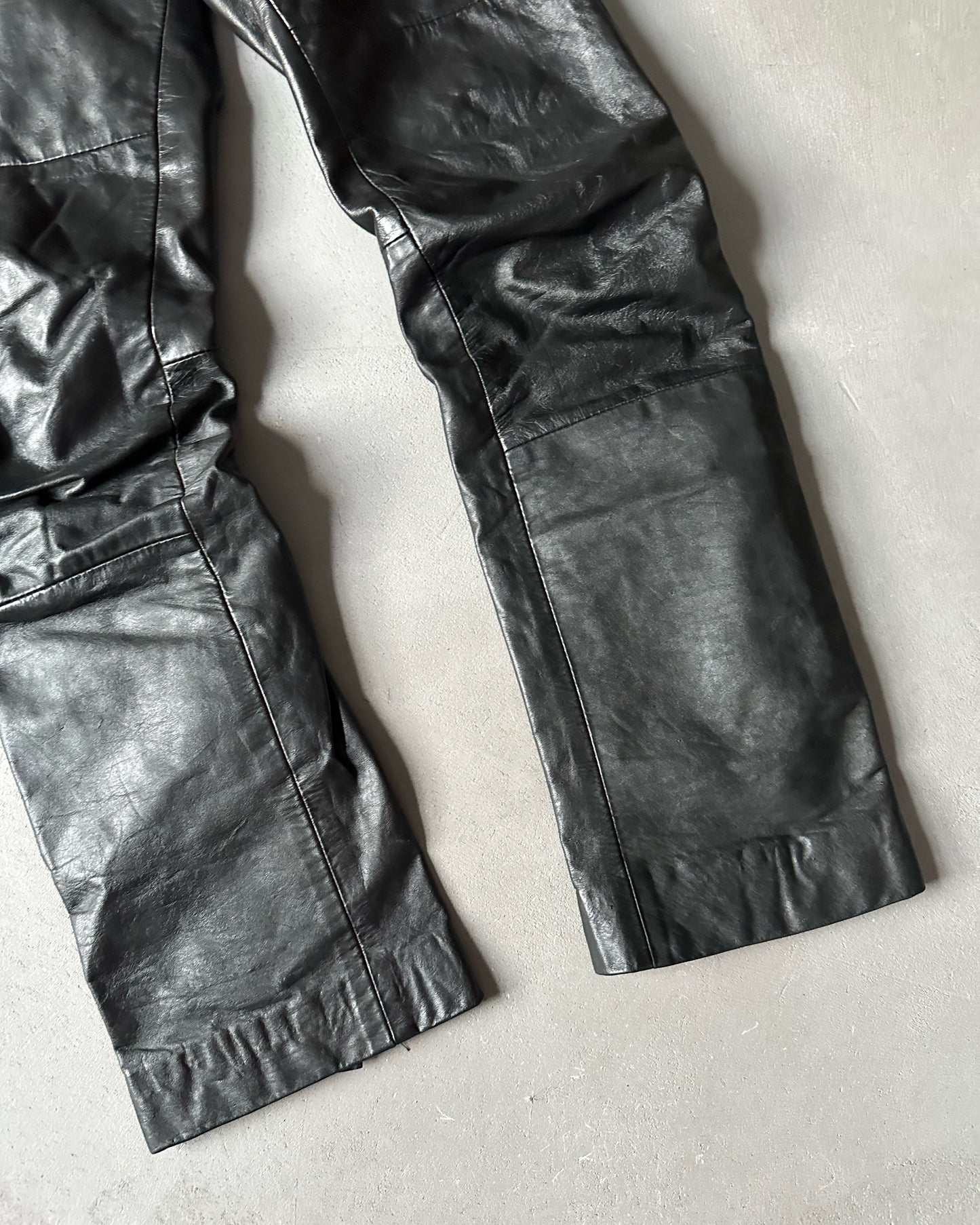 1990s - Black Leather Pants - 27x30