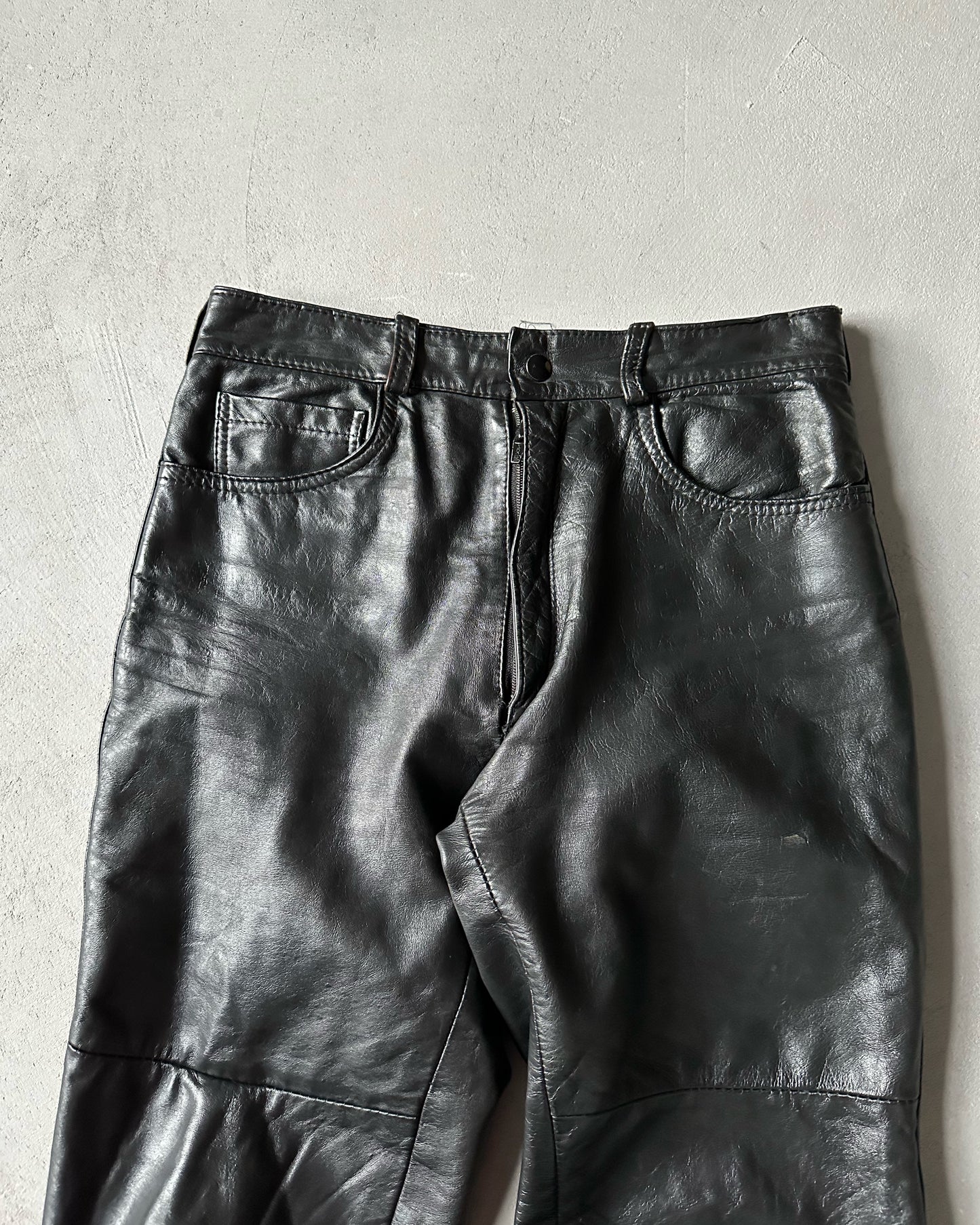 1990s - Black Leather Pants - 27x30