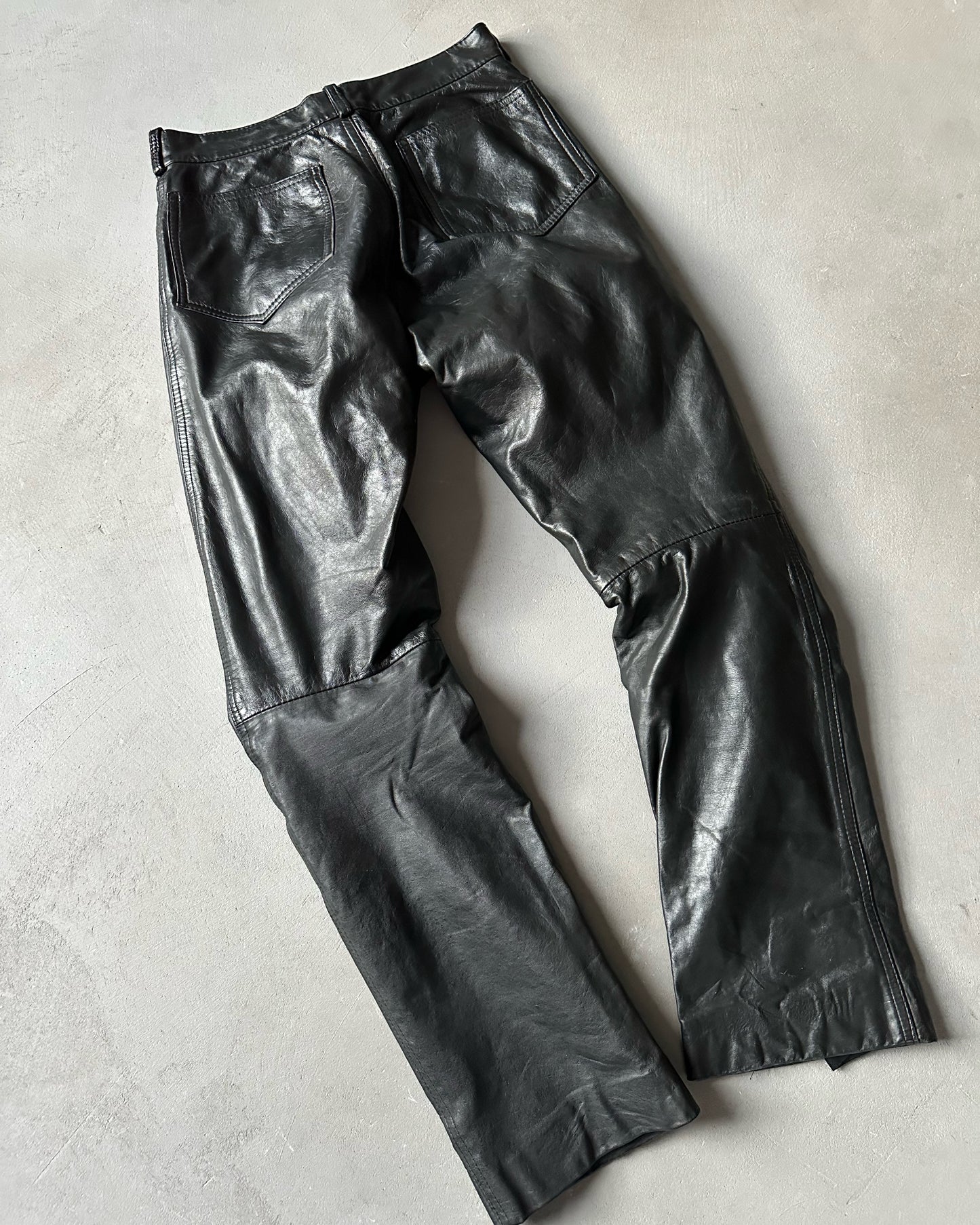 1990s - Black Leather Pants - 27x30