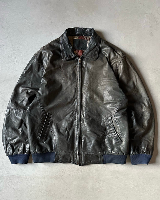 1980s - Faded Black/Navy Leather Jacket - L