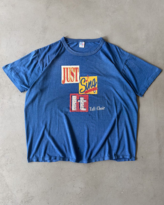 1980s - Distressed Blue Just Sing It T-Shirt - L/XL