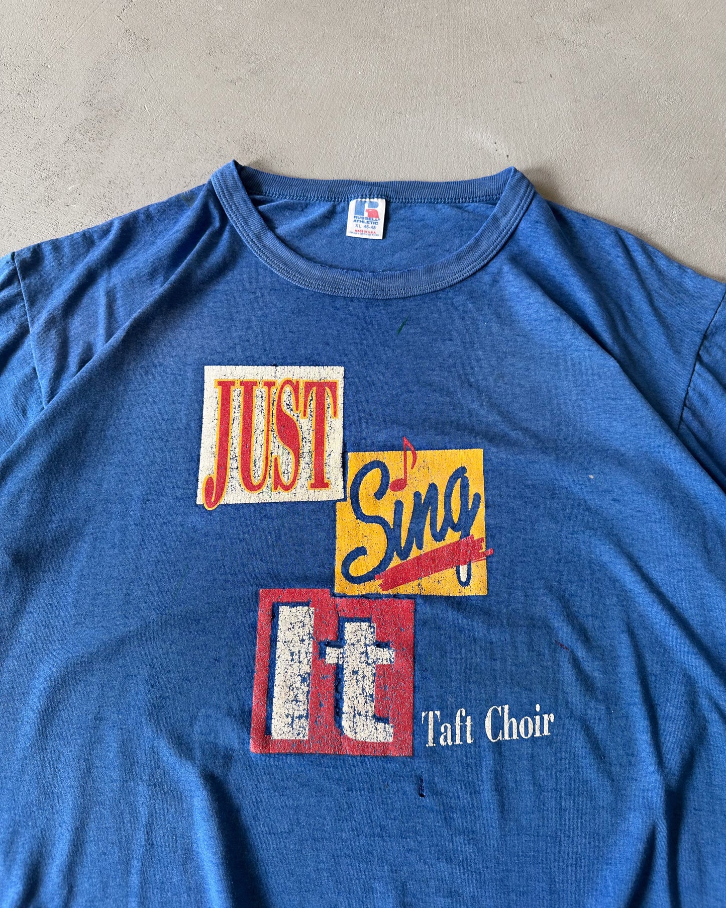 1980s - Distressed Blue Just Sing It T-Shirt - L/XL