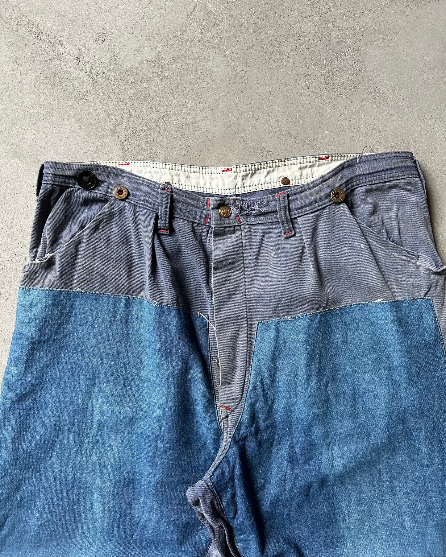 Années 70 - Jean Euro patchwork double épaisseur aux genoux - 36x29