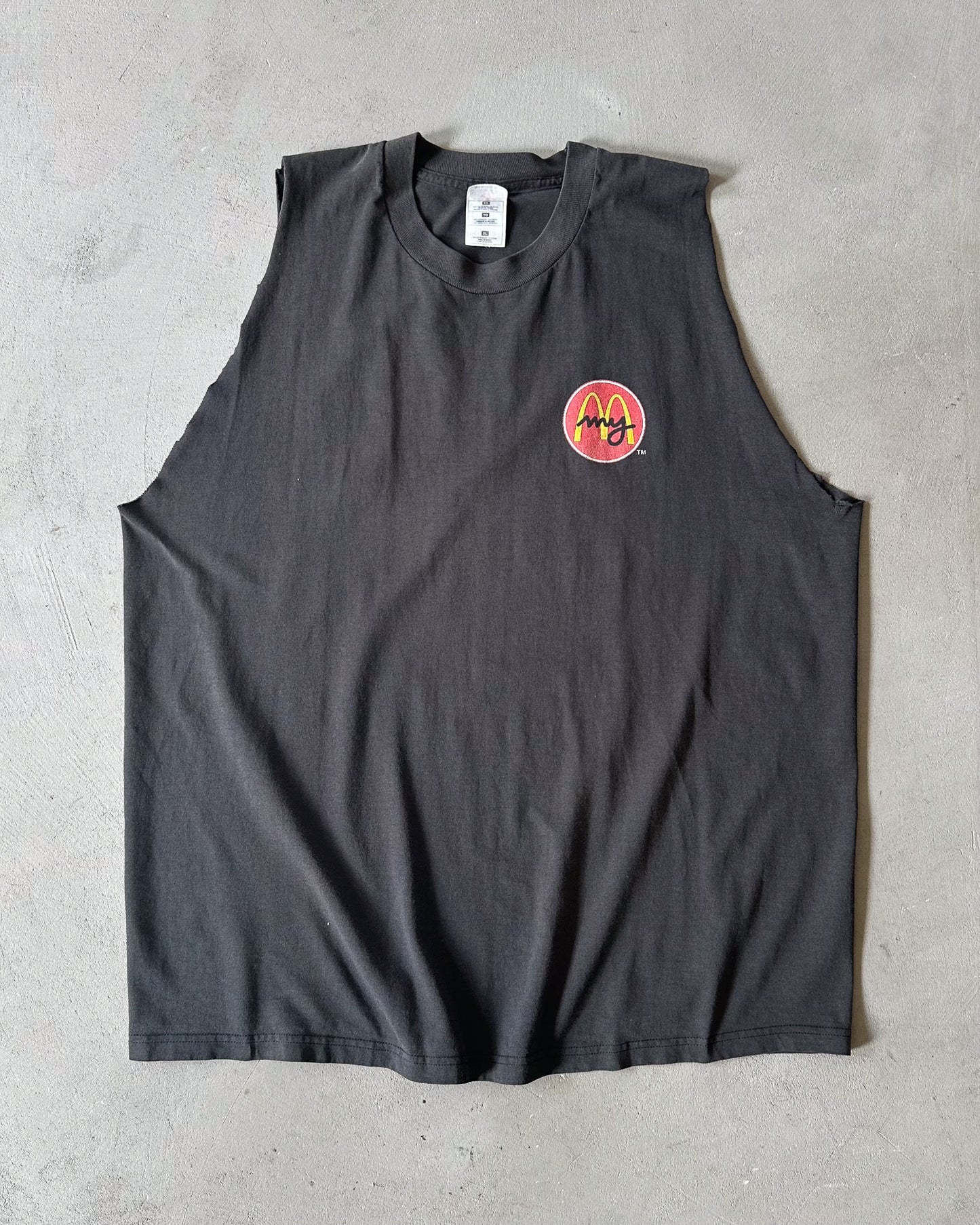1990s - Faded Black McDonald's Cut Off Tank Top - XL