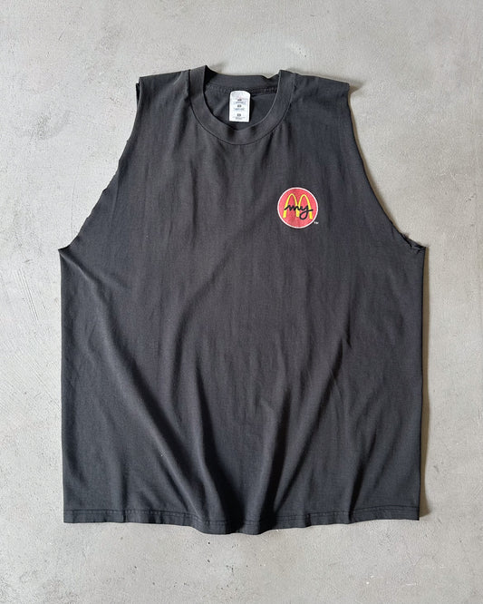 1990s - Faded Black McDonald's Cut Off Tank Top - XL
