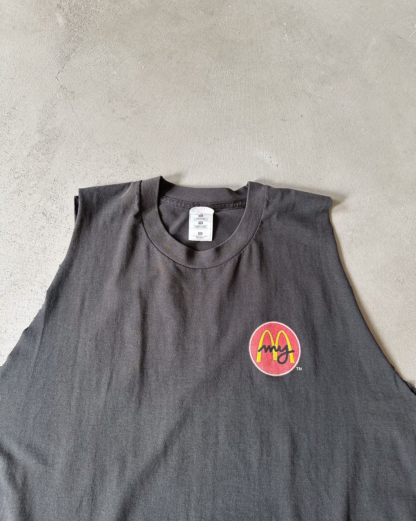 1990s - Faded Black McDonald's Cut Off Tank Top - XL