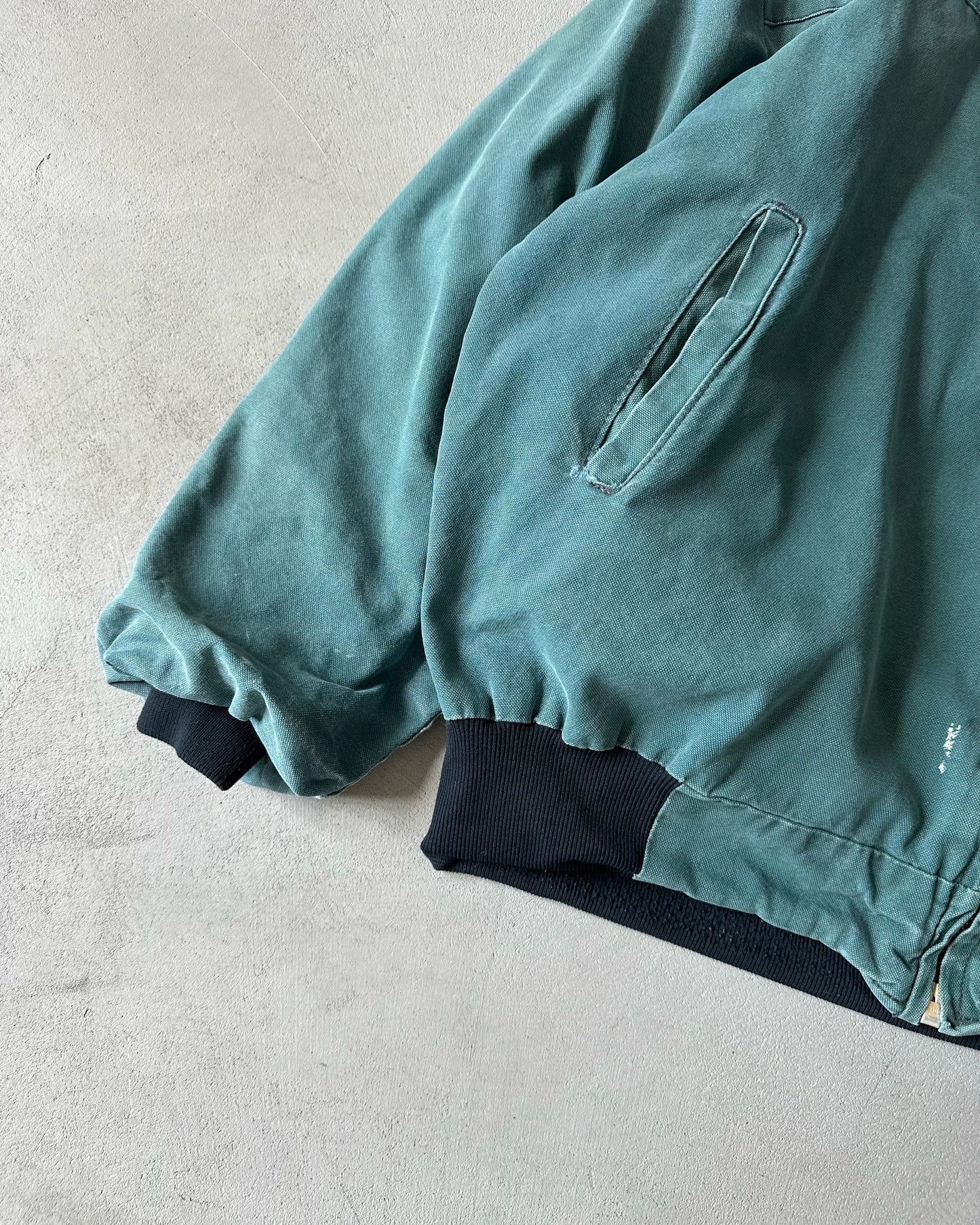 1990s - Teal Flannel Lined Work Bomber Jacket - L (Short)