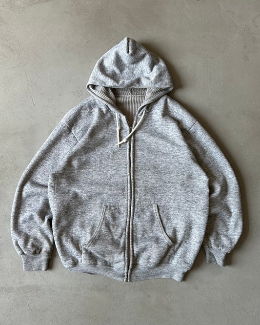 1980s - Heather Grey Thermal Lined Zip Up Hoodie - S/M