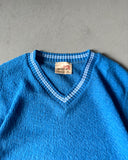1980s - Royal Blue Knitted V Sweater - S/M