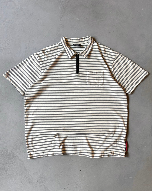 1990s - Cream/Black Striped 1/4 Zip Polo Jeans - XL