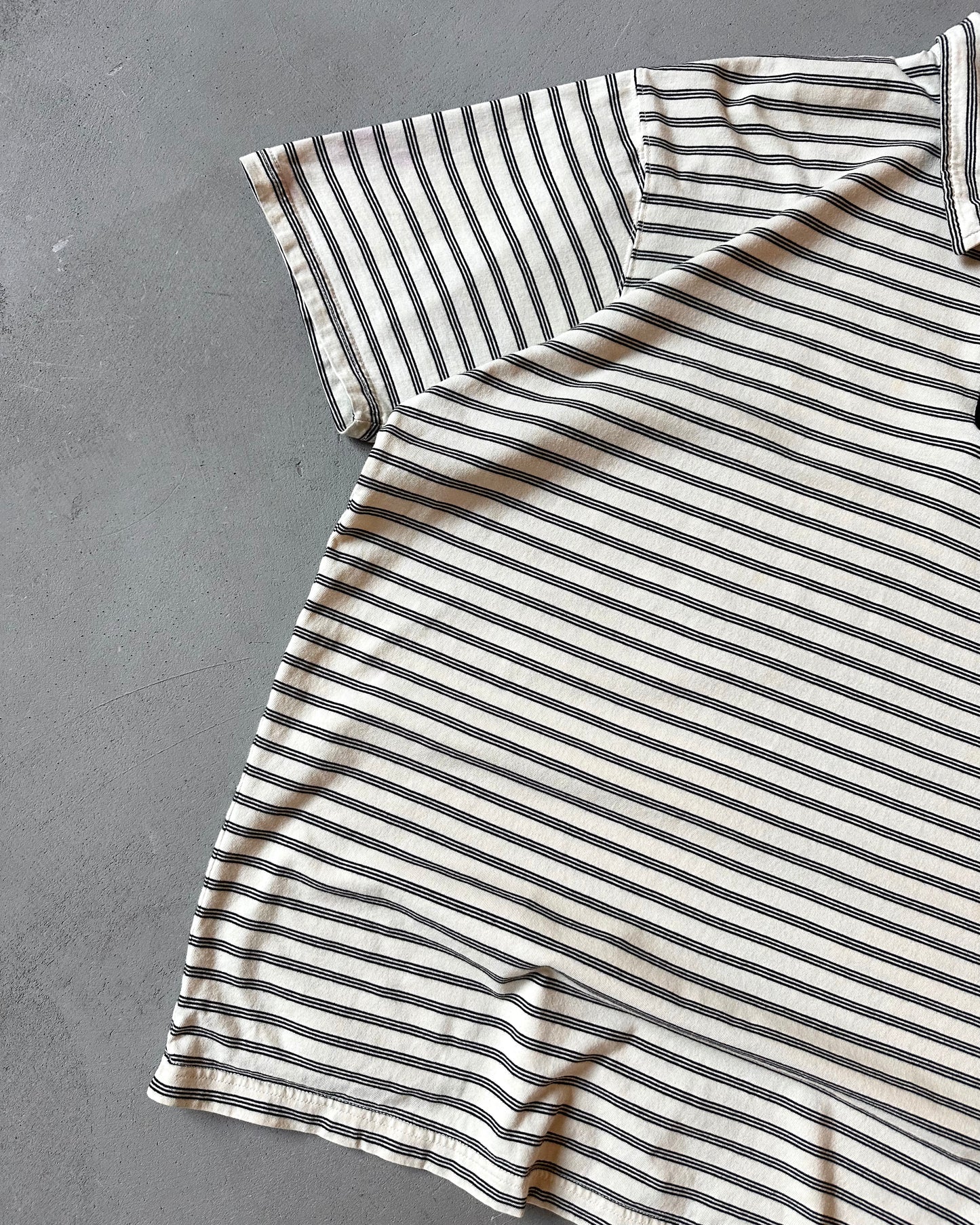 1990s - Cream/Black Striped 1/4 Zip Polo Jeans - XL