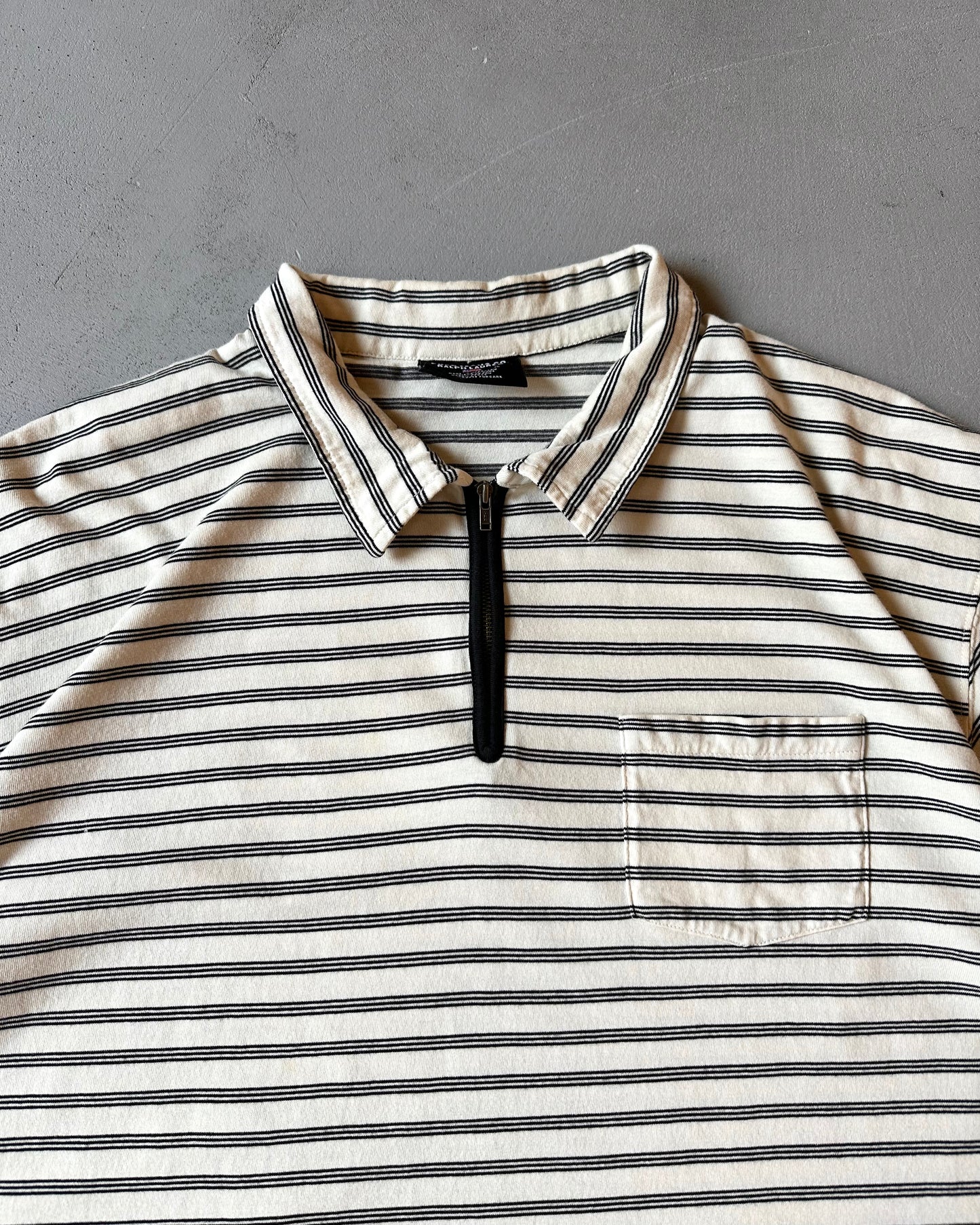 1990s - Cream/Black Striped 1/4 Zip Polo Jeans - XL