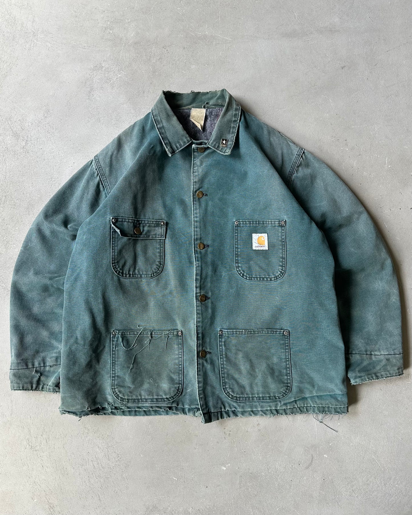 1990s - Distressed Teal Carhartt Chore Jacket - XXL