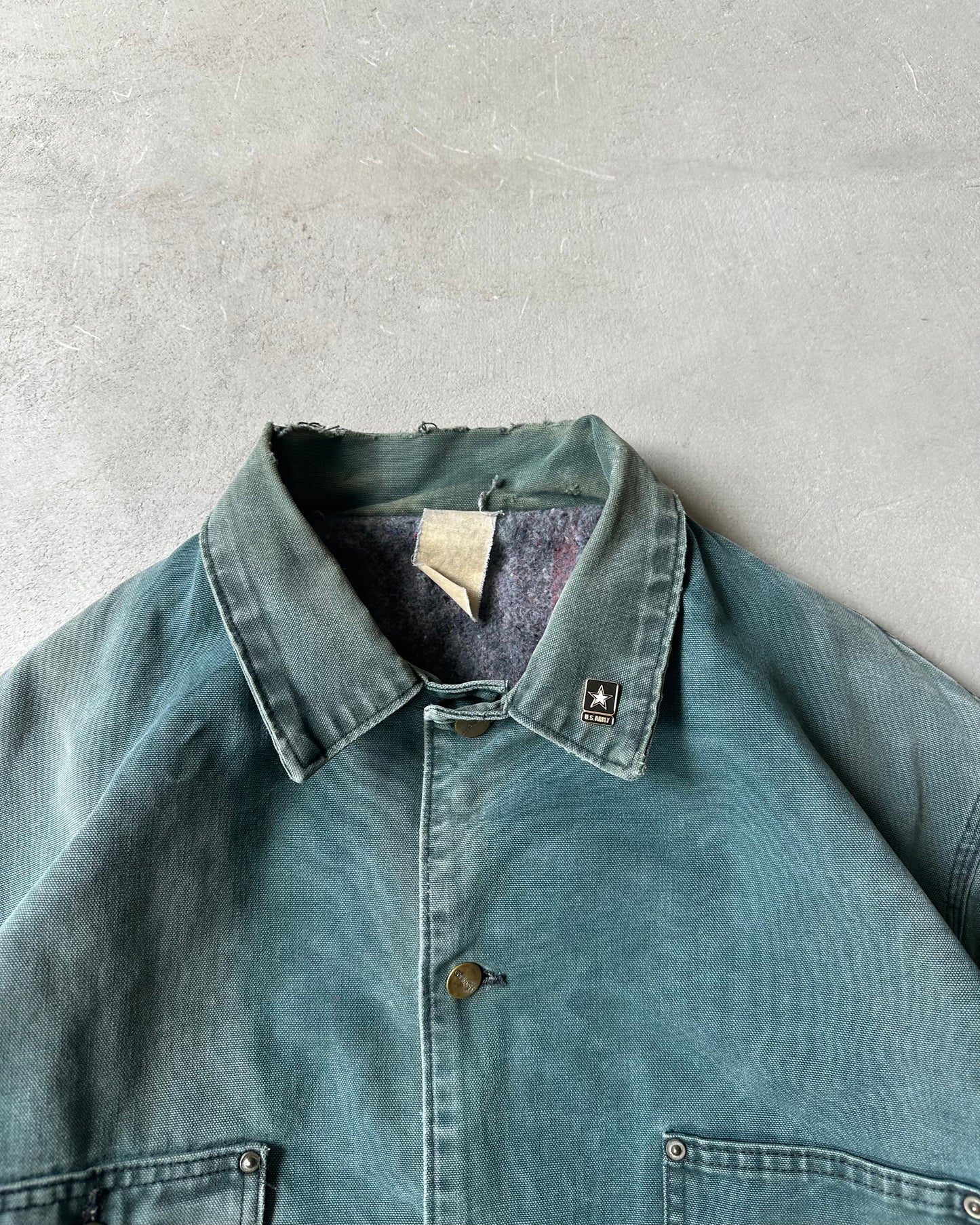 1990s - Distressed Teal Carhartt Chore Jacket - XXL