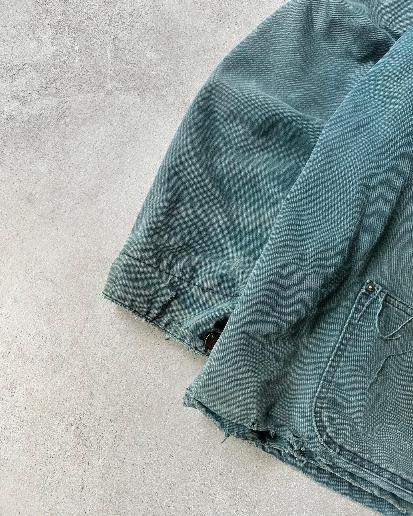 1990s - Distressed Teal Carhartt Chore Jacket - XXL