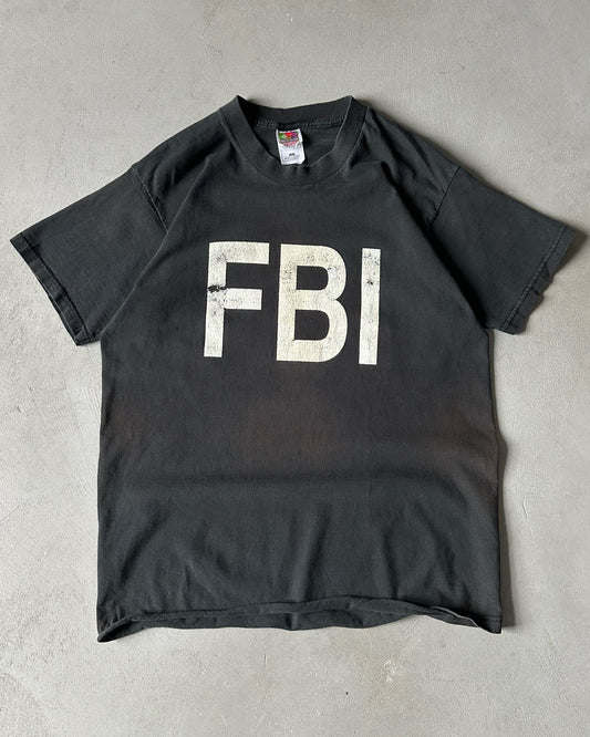 1990s - Distressed Black FBI T-Shirt - M/L