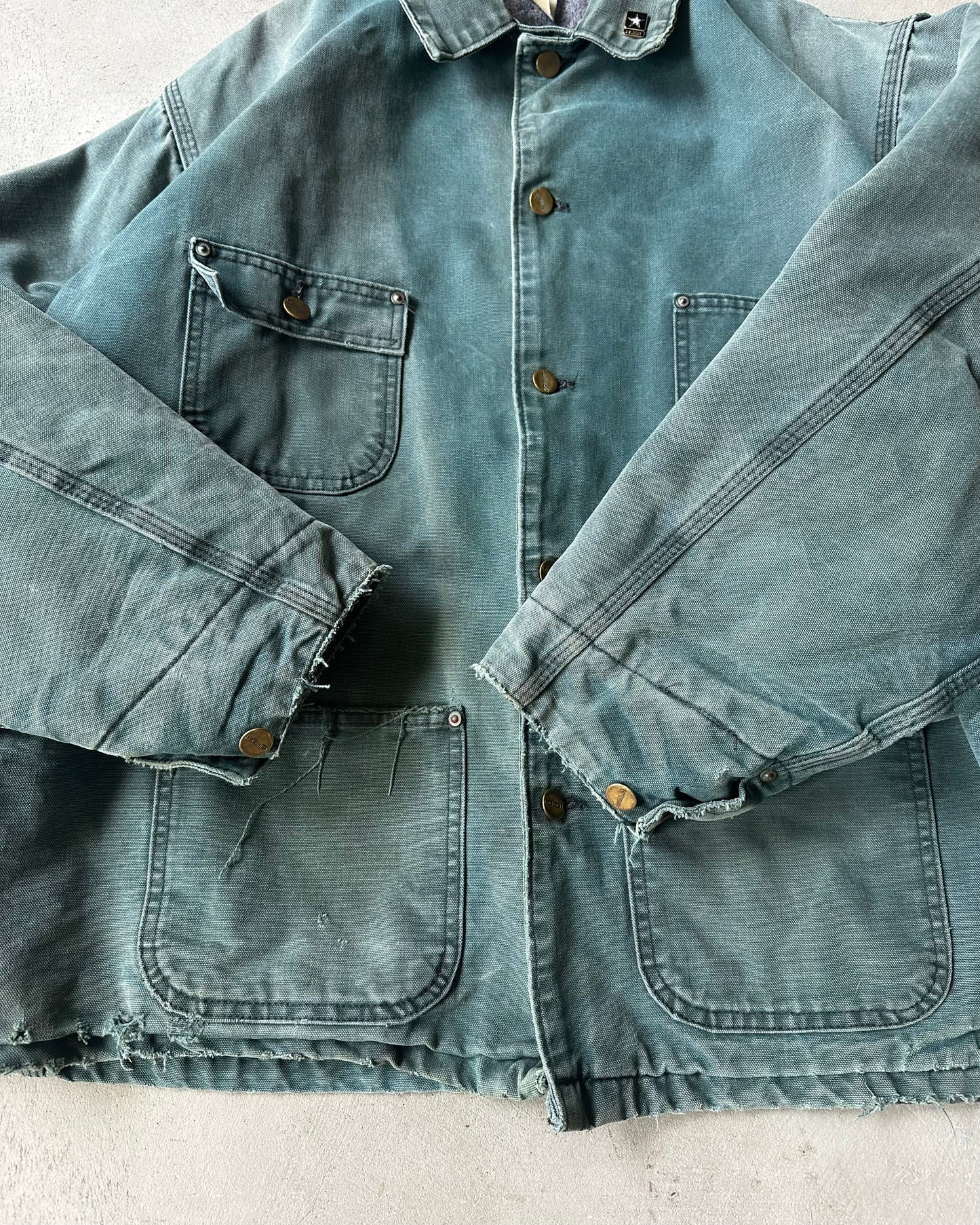 1990s - Distressed Teal Carhartt Chore Jacket - XXL