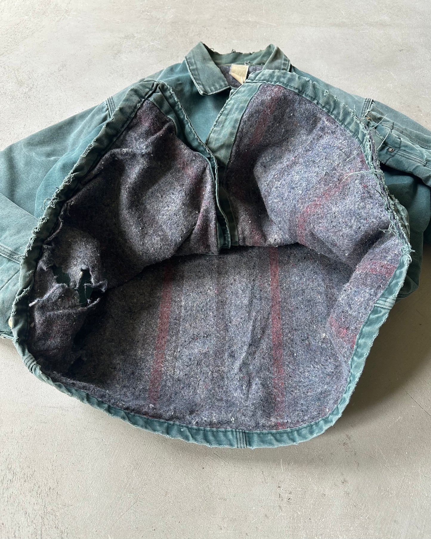 1990s - Distressed Teal Carhartt Chore Jacket - XXL