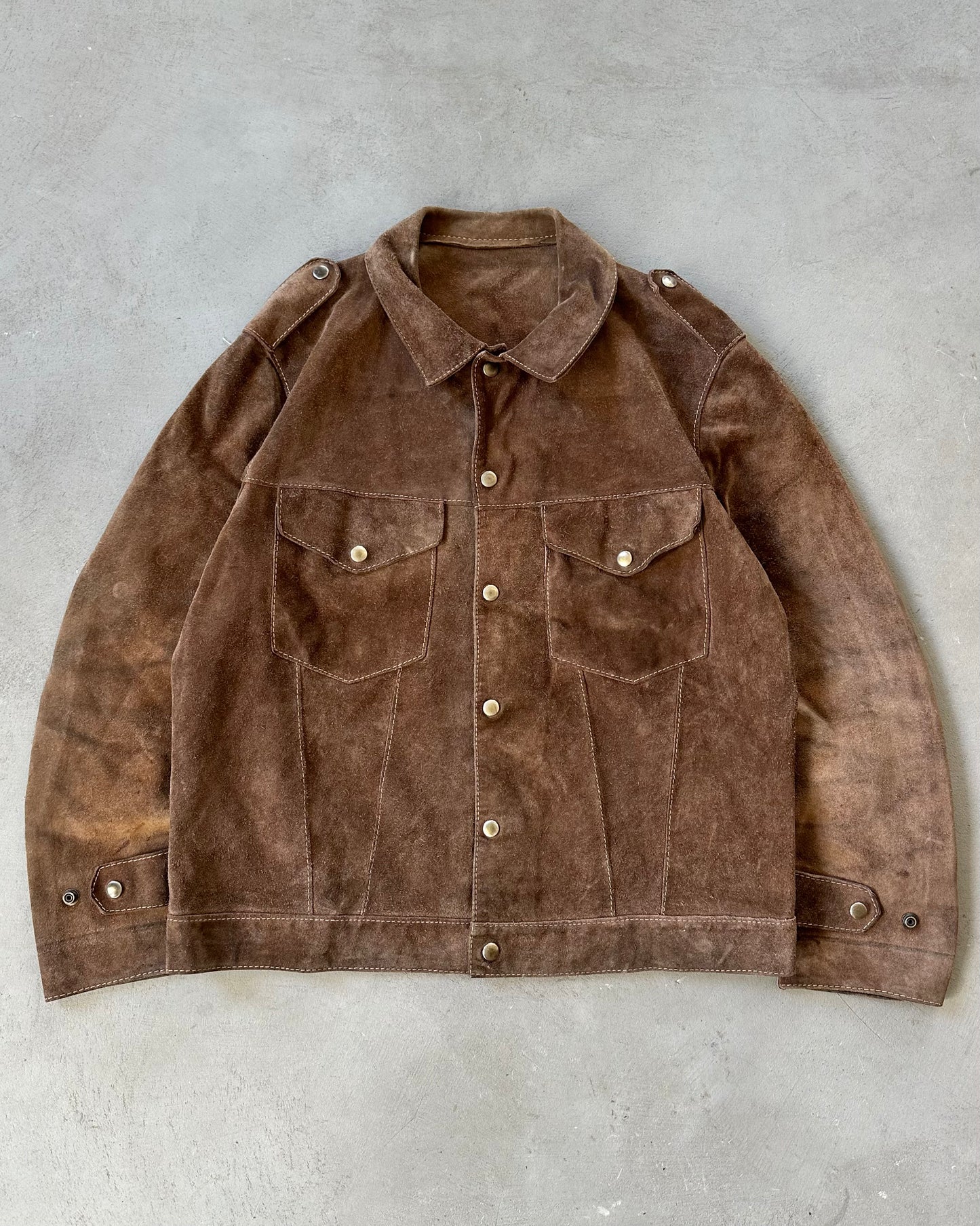 1970s - Brown Suede Trucker Jacket - L