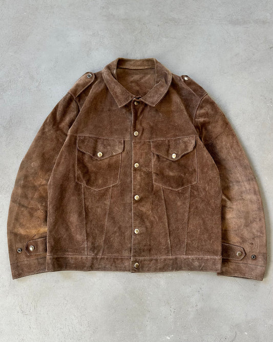 1970s - Brown Suede Trucker Jacket - L