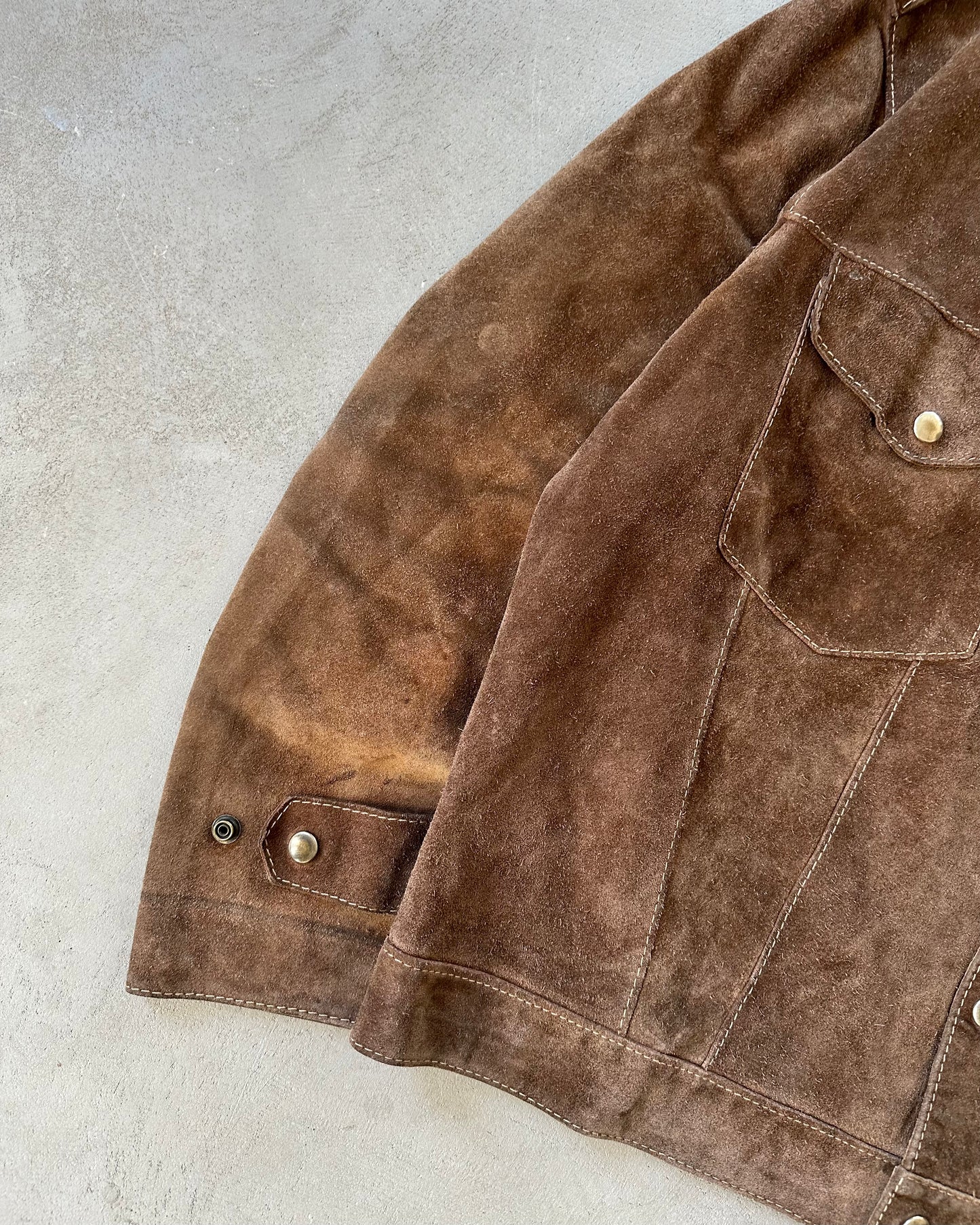 1970s - Brown Suede Trucker Jacket - L