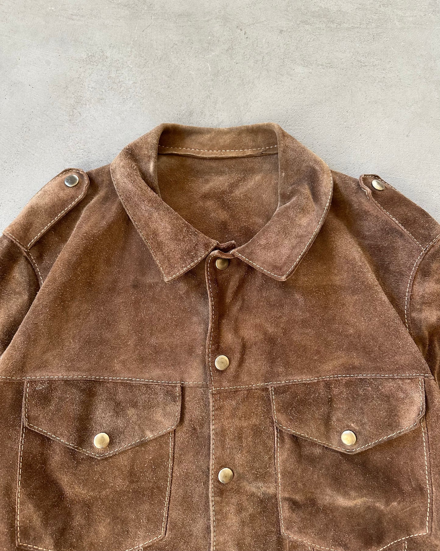 1970s - Brown Suede Trucker Jacket - L