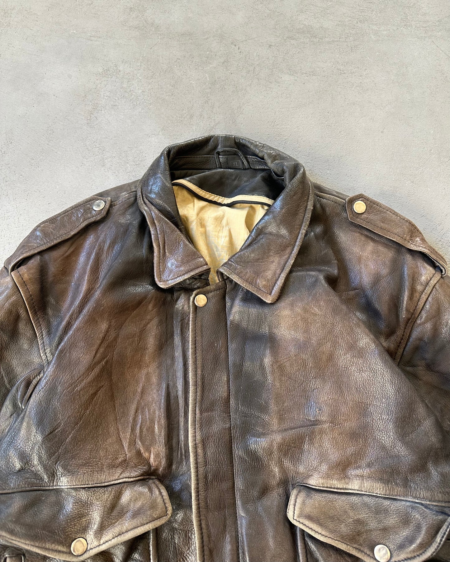 1990s - Faded Brown Aviator Leather Jacket - XL
