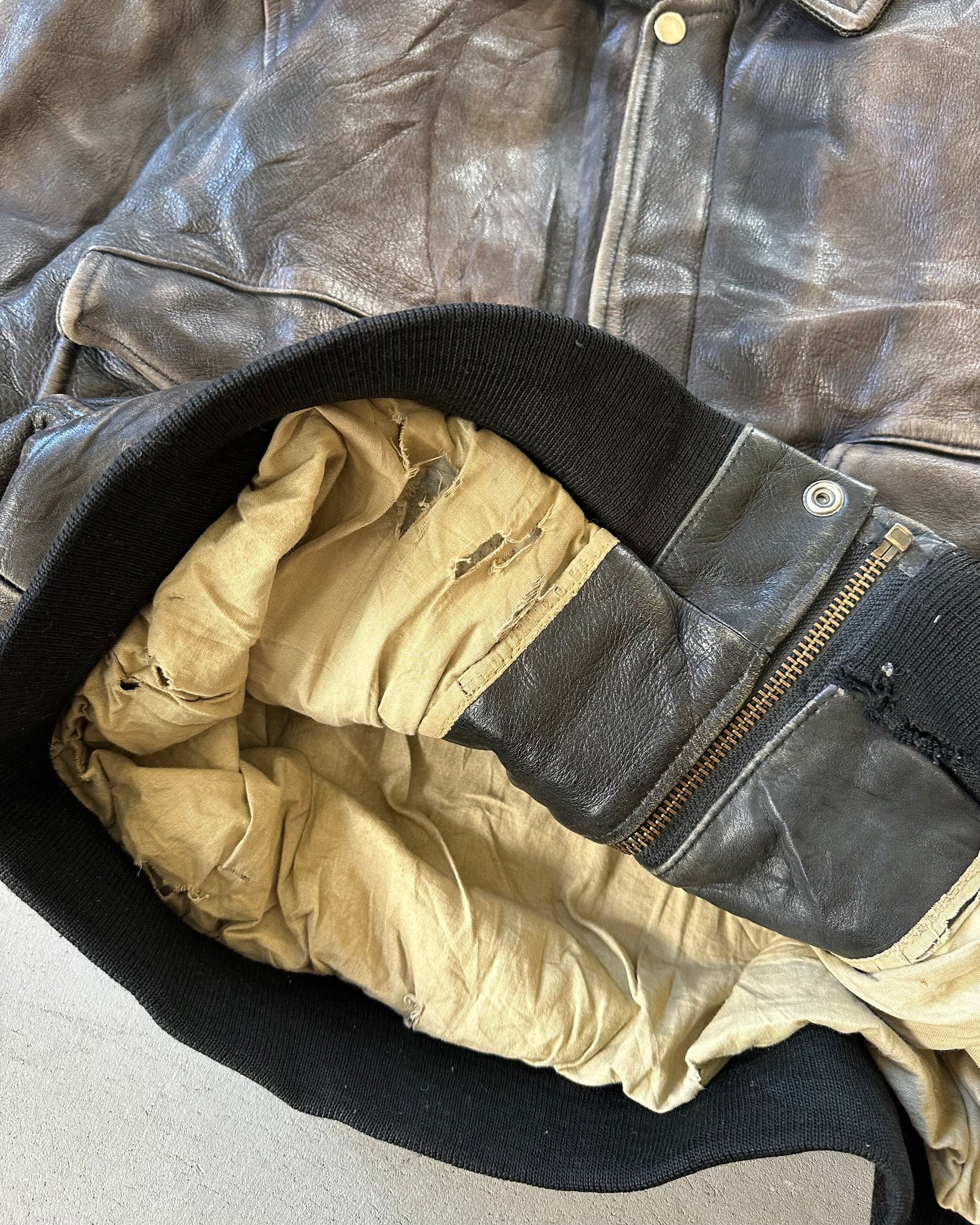1990s - Faded Brown Aviator Leather Jacket - XL
