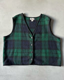 1990s - Navy/Green Plaid Wool Vest - XXL