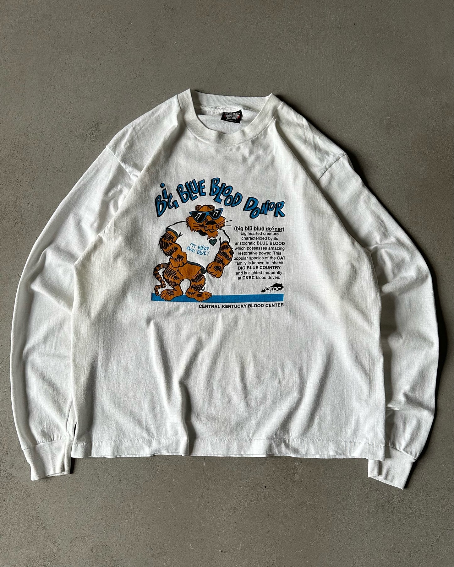 1990s - White "Big Blue Blood Donor" Longsleeve - M/L