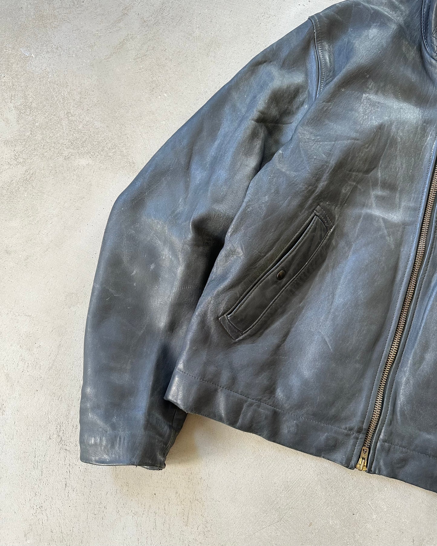1970s - Distressed Black French Leather Jacket - M