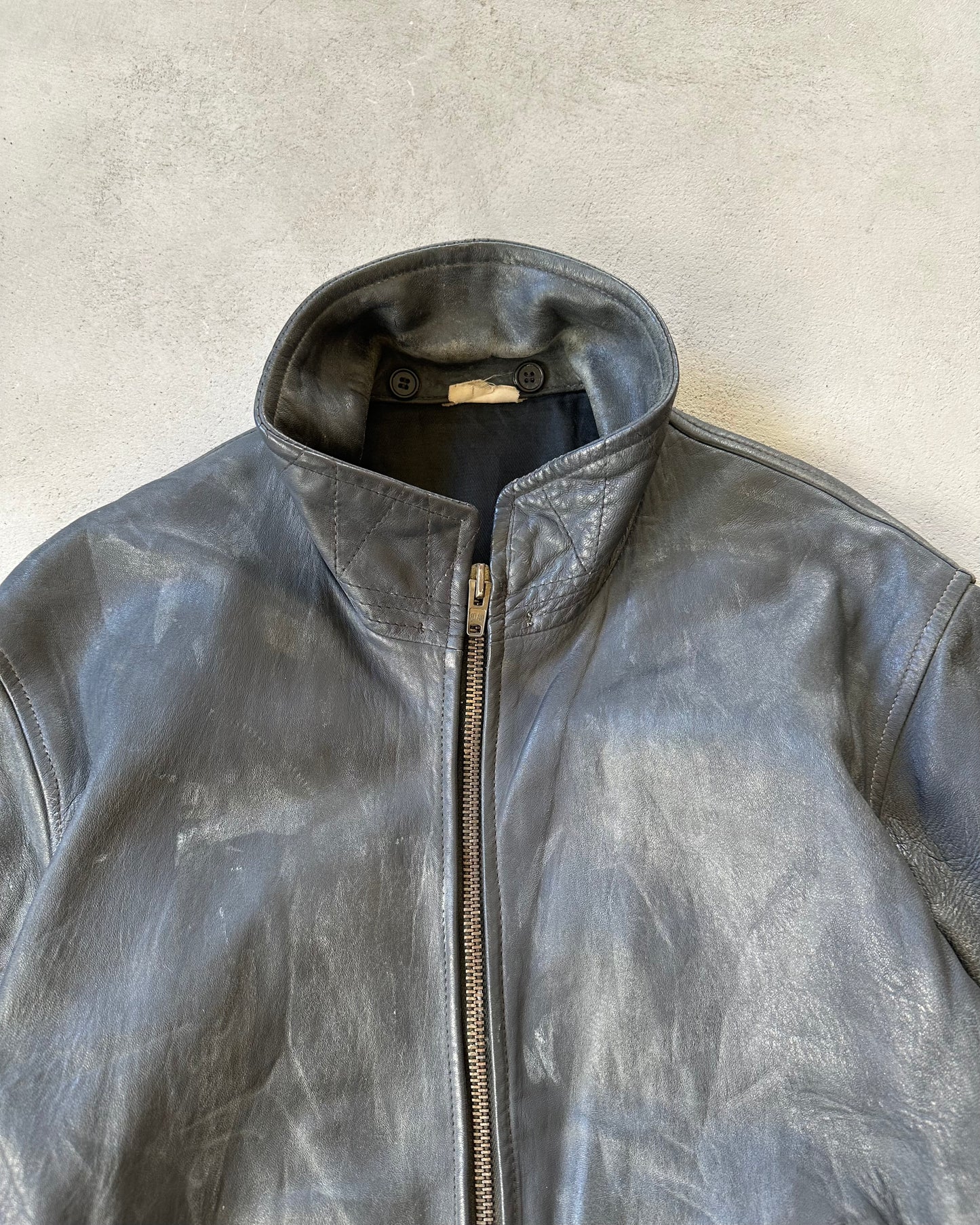 1970s - Distressed Black French Leather Jacket - M