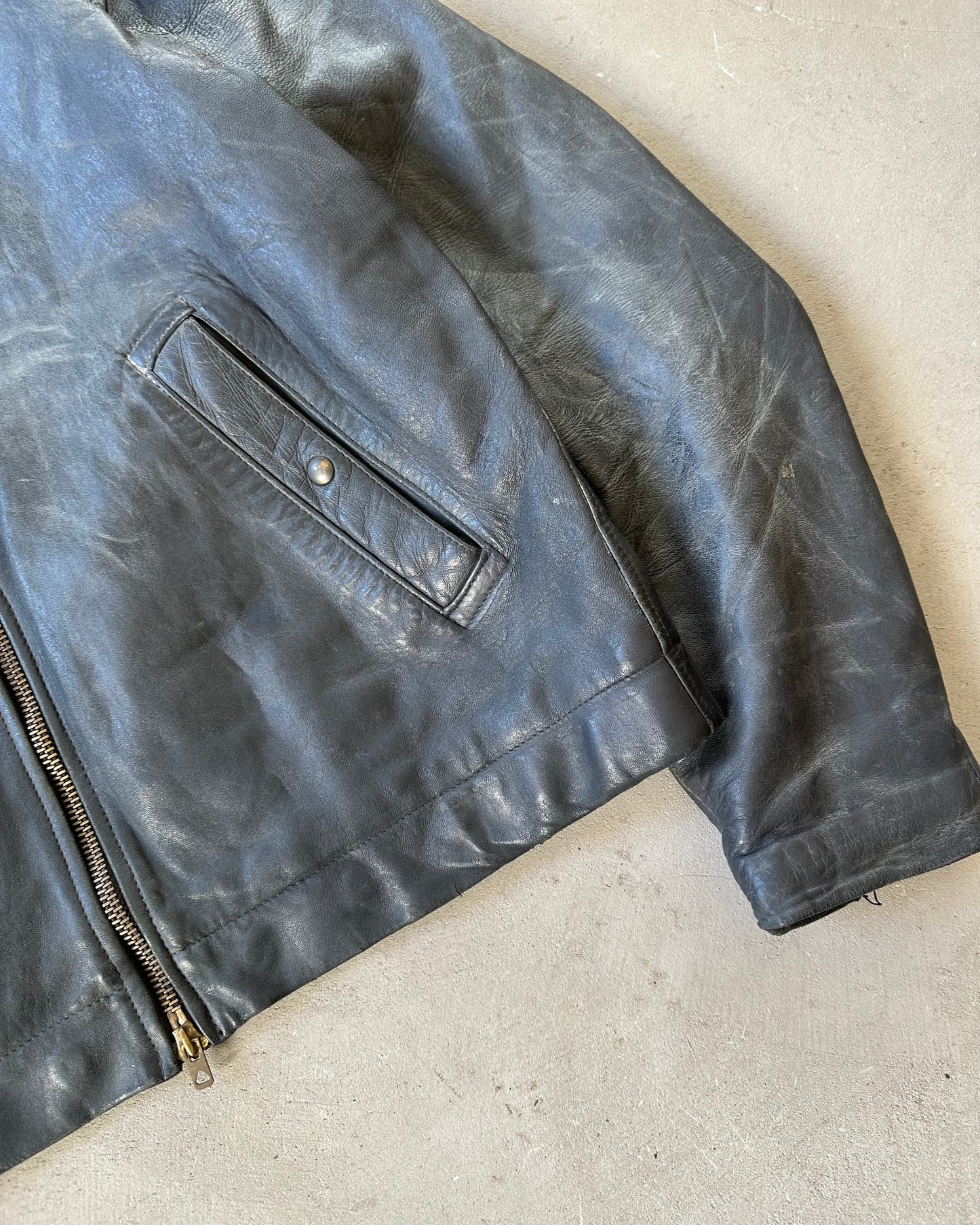 1970s - Distressed Black French Leather Jacket - M
