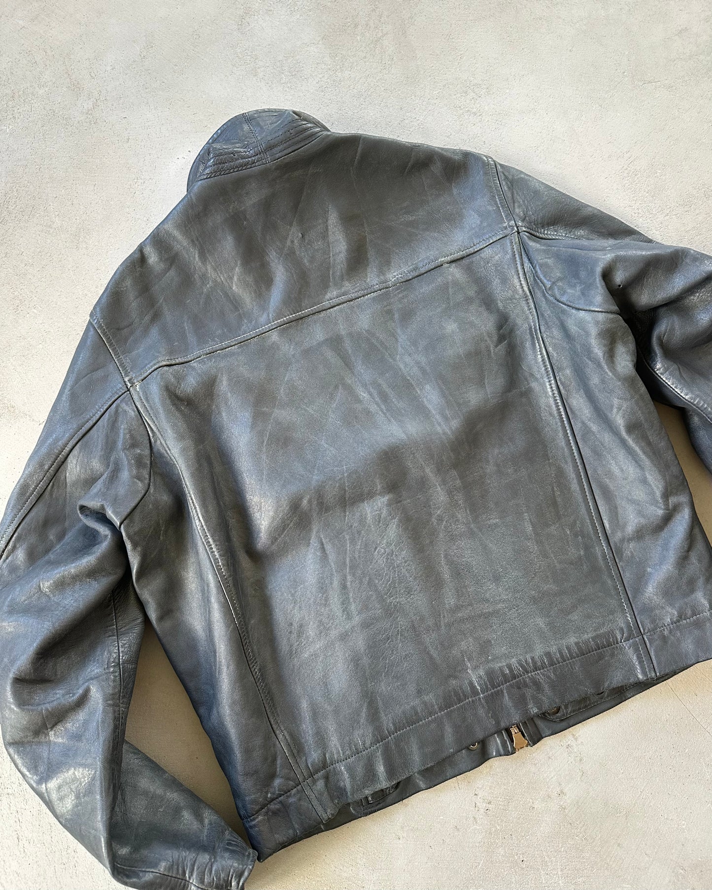 1970s - Distressed Black French Leather Jacket - M