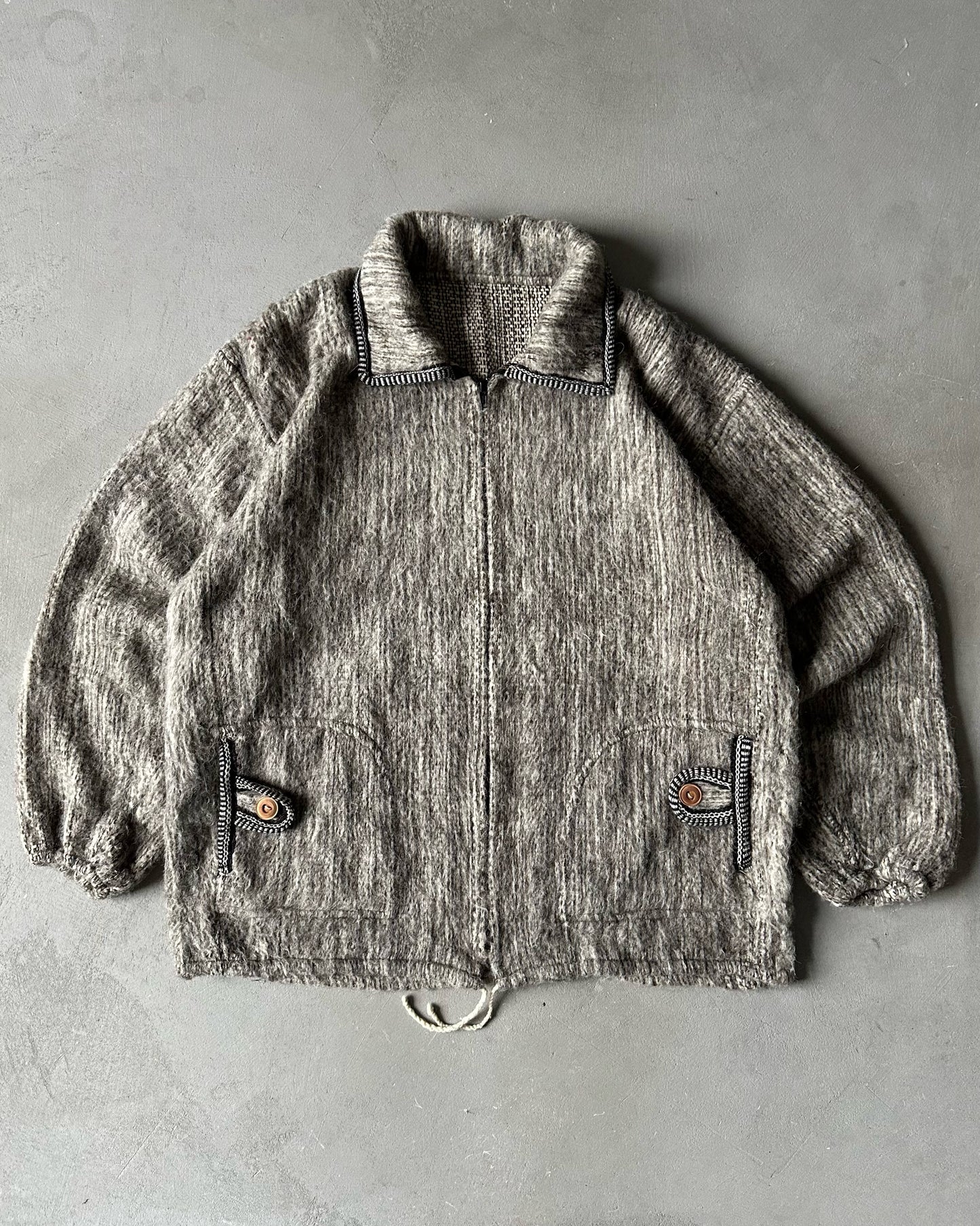 1990s - Grey Ecuadorian Wool Zip Sweater - L