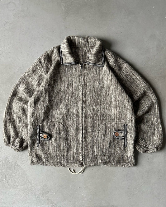 1990s - Grey Ecuadorian Wool Zip Sweater - L