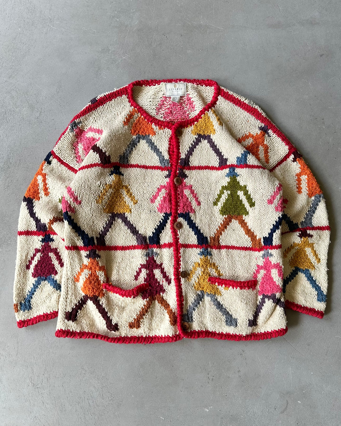 1990s - Distressed Cream/Pink Figure Cardigan - (W)L