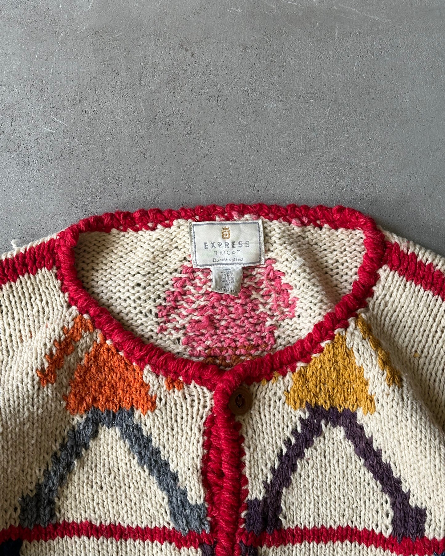 1990s - Distressed Cream/Pink Figure Cardigan - (W)L