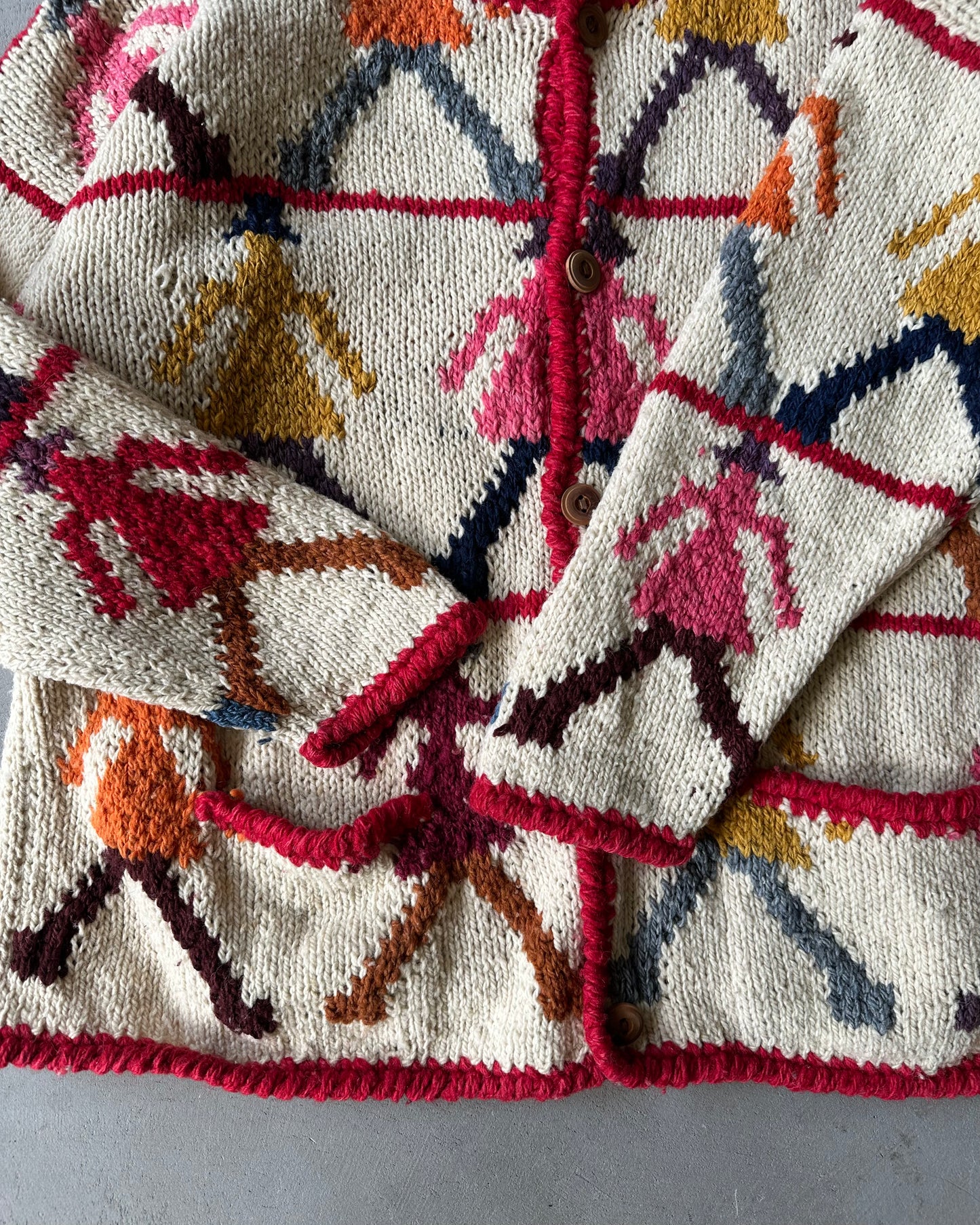 1990s - Distressed Cream/Pink Figure Cardigan - (W)L