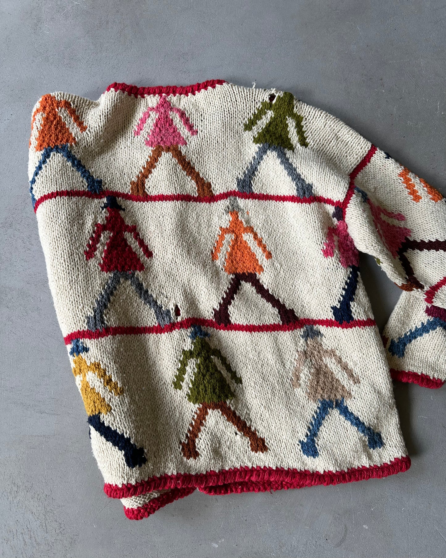 1990s - Distressed Cream/Pink Figure Cardigan - (W)L