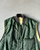 1970s - Forest Green Faux Fur Line Vest - S