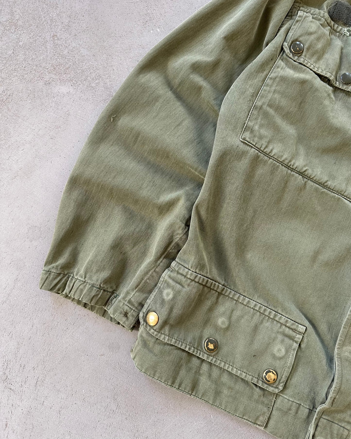 1950s - Faded Green French HBT Paratrooper Jacket - S