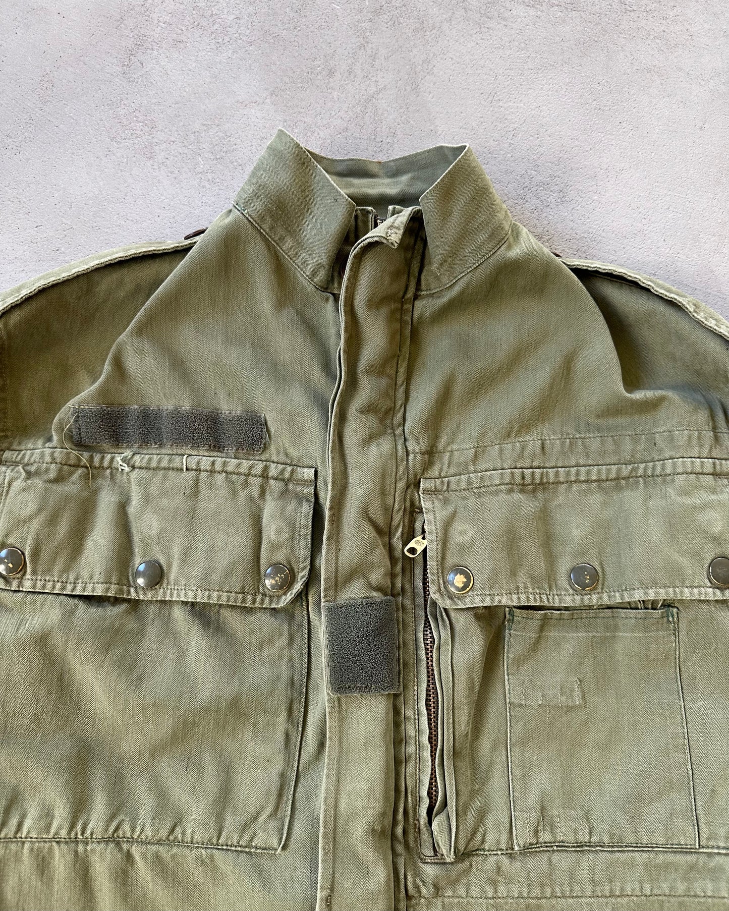 1950s - Faded Green French HBT Paratrooper Jacket - S