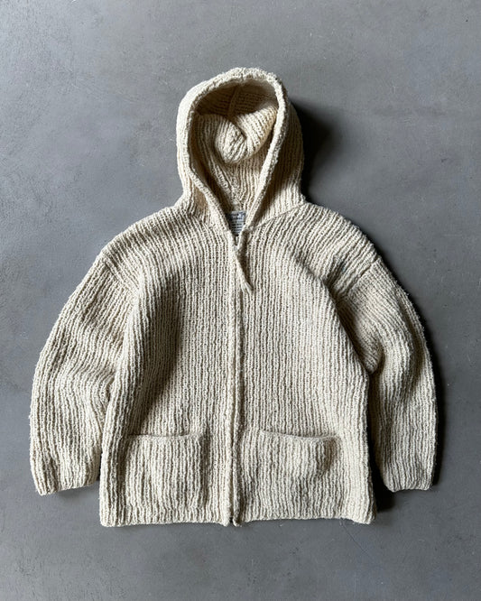 1980s - Cream Chunky Wool Zip Up Knit - S/M