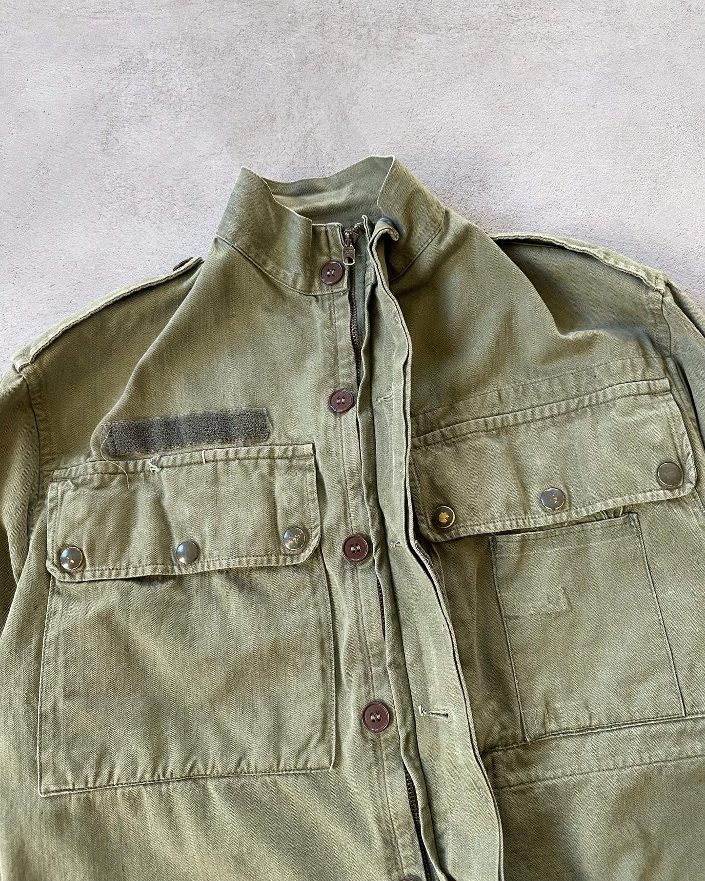 1950s - Faded Green French HBT Paratrooper Jacket - S