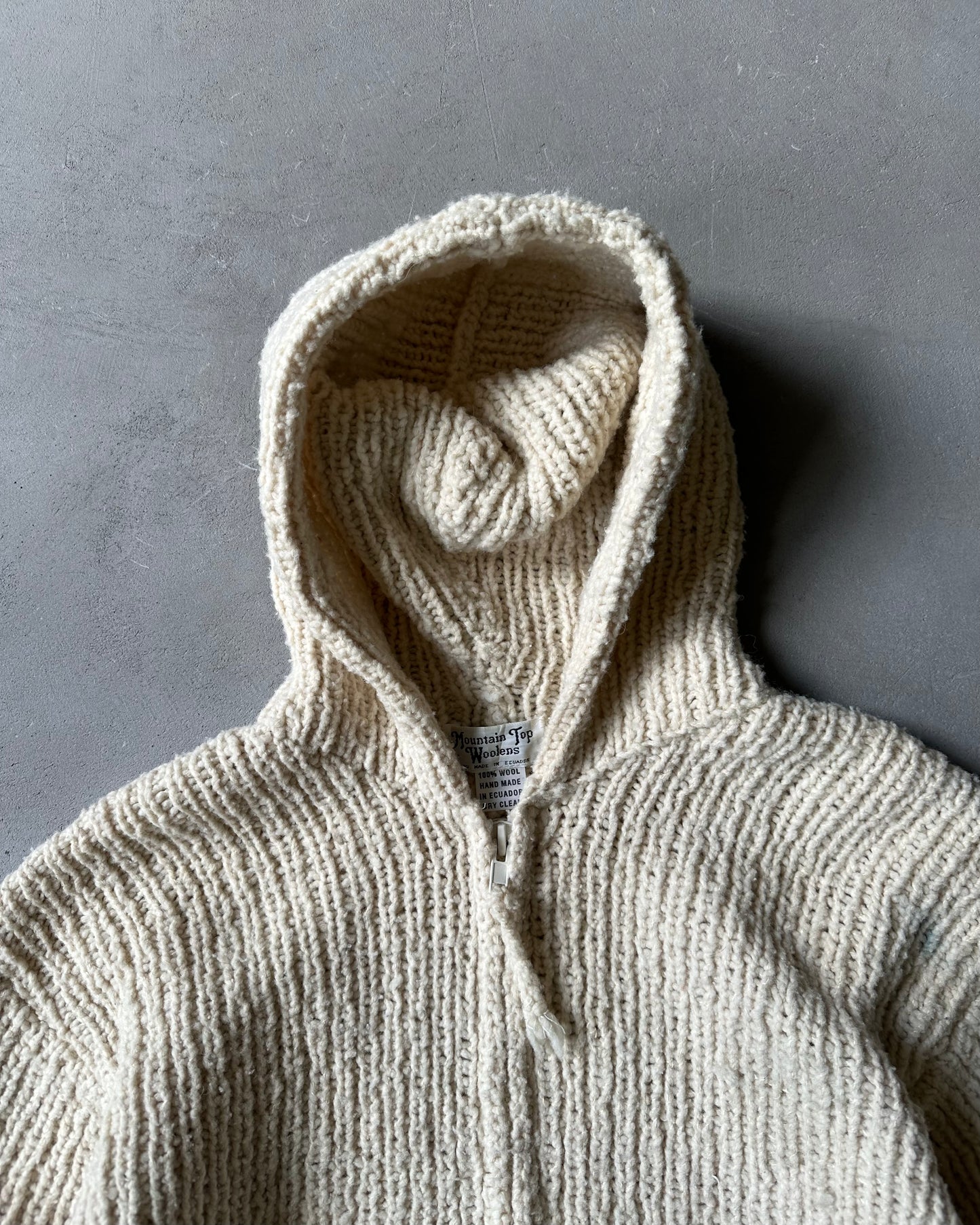1980s - Cream Chunky Wool Zip Up Knit - S/M