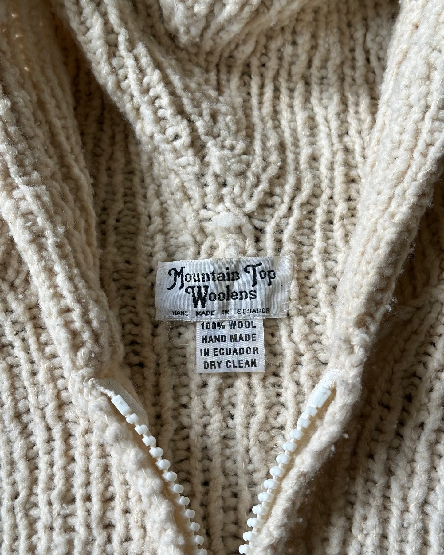 1980s - Cream Chunky Wool Zip Up Knit - S/M