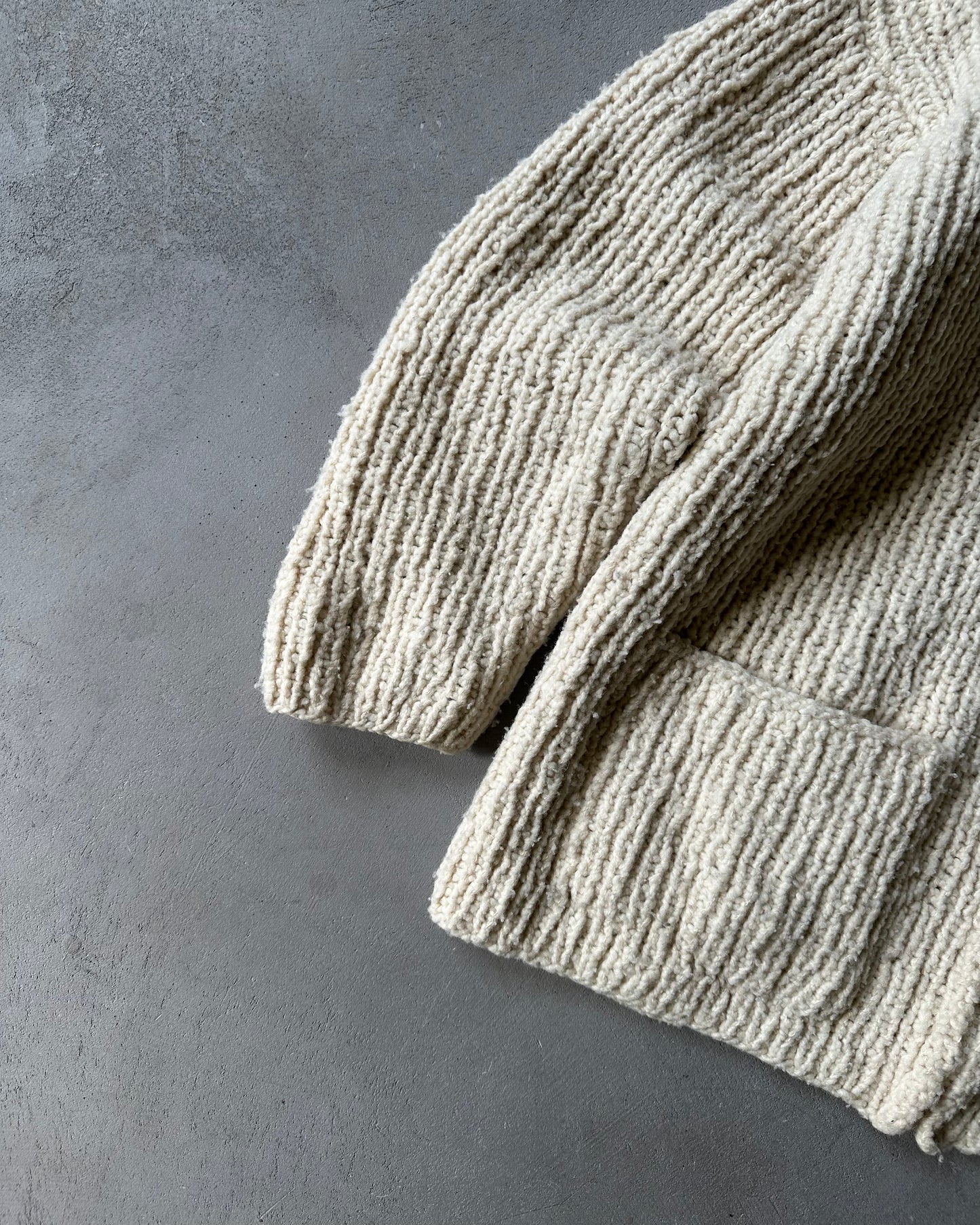 1980s - Cream Chunky Wool Zip Up Knit - S/M